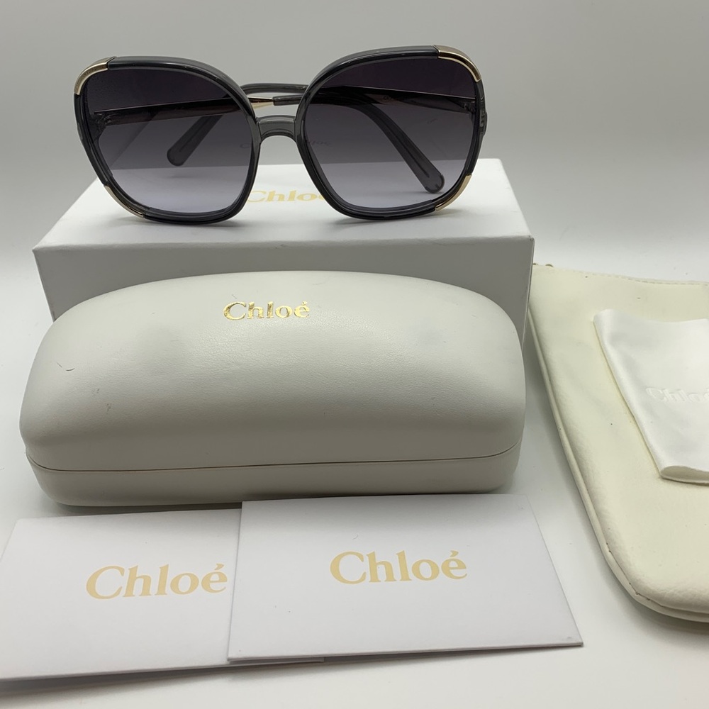 Authentic Chloe Myrte sunglasses w/box, hardcase, cloth & softcase black/grey